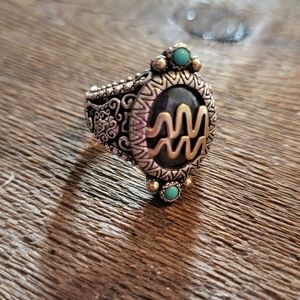 Barbara Bixby 925 Sterling Silver 18k Gold Astrology Zodiac Gem Aquarius Ring 8